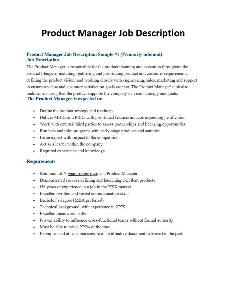 Product Manager Job Description template